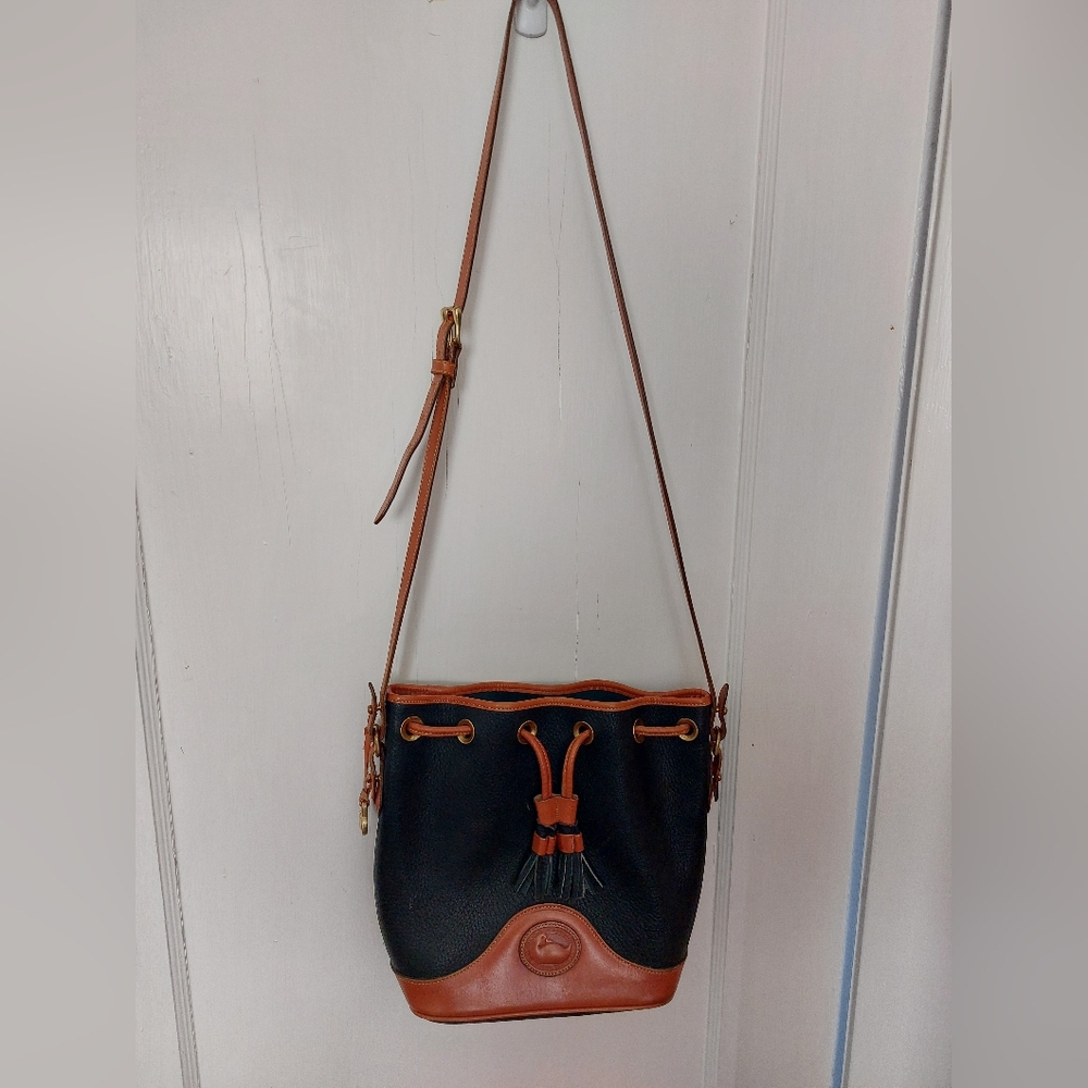 Dooney and Bourke Navy Tassel Leather Drawstring Purse